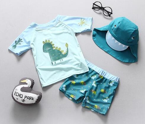 Children's Swimsuits Boy Baby Baby Swimsuit Child Swimming Child Sunscreen Dinosaur Surfing Suit + Sun Cap