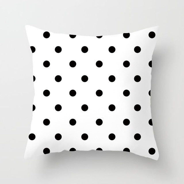 Geometric Cushion Cover Black and White Polyester Throw Pillow Case Striped Dotted Grid Triangular Geometric Art Cushion Cover