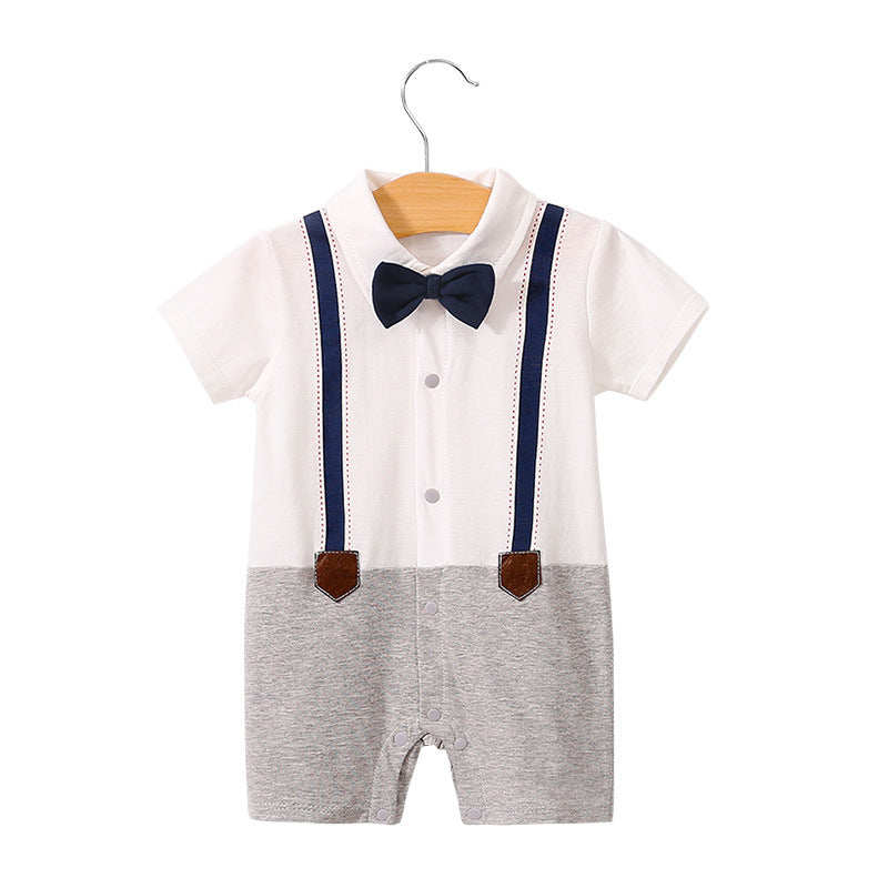 Baby Bodysuit Summer Short Sleeve Baby Full Moon Clothing Newborn Thin Gentleman Romper Creeper