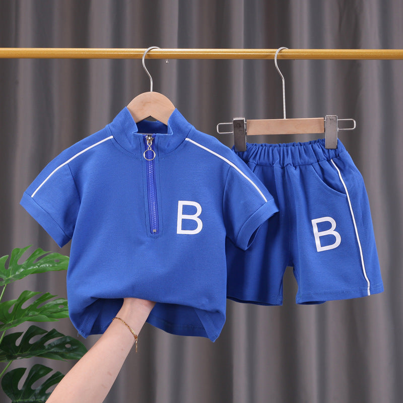 Boys Summer Short Sleeve Suits Foreign Boy Fashionable Net Red Children's Clothing New Summer Baby Two-Piece Suit