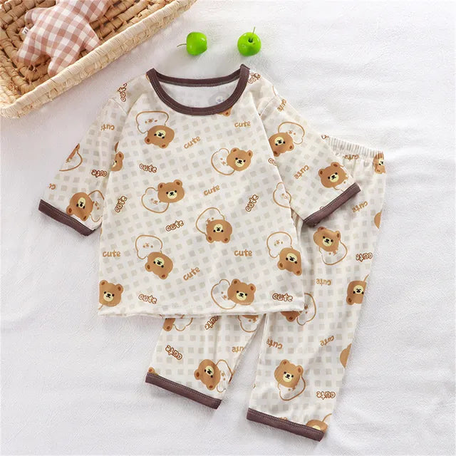 hibobi 2-Piece Children Air-Conditioning Clothing Summer Home Clothes Three-Quarter Sleeve Underwear Set Baby Pajamas Tracksuit