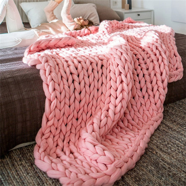 Sofa Cover Chunky Knitted Blankets Handmade Bedspreads Super Thick Yarn Merino Wool Soft Blanket Warm Winter Throw Blanket