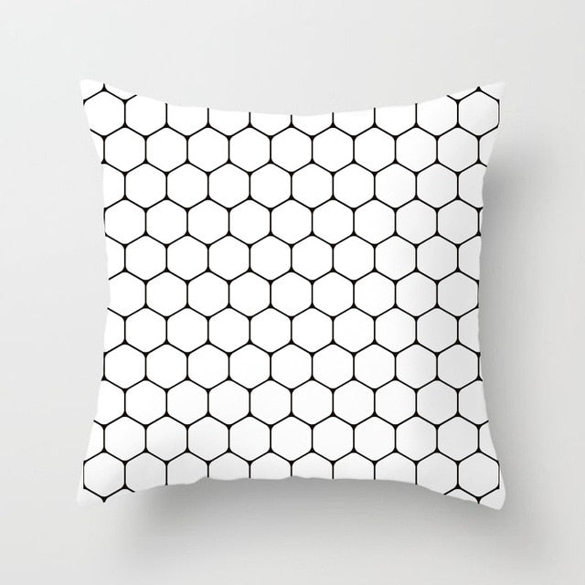 Geometric Cushion Cover Black and White Polyester Throw Pillow Case Striped Dotted Grid Triangular Geometric Art Cushion Cover