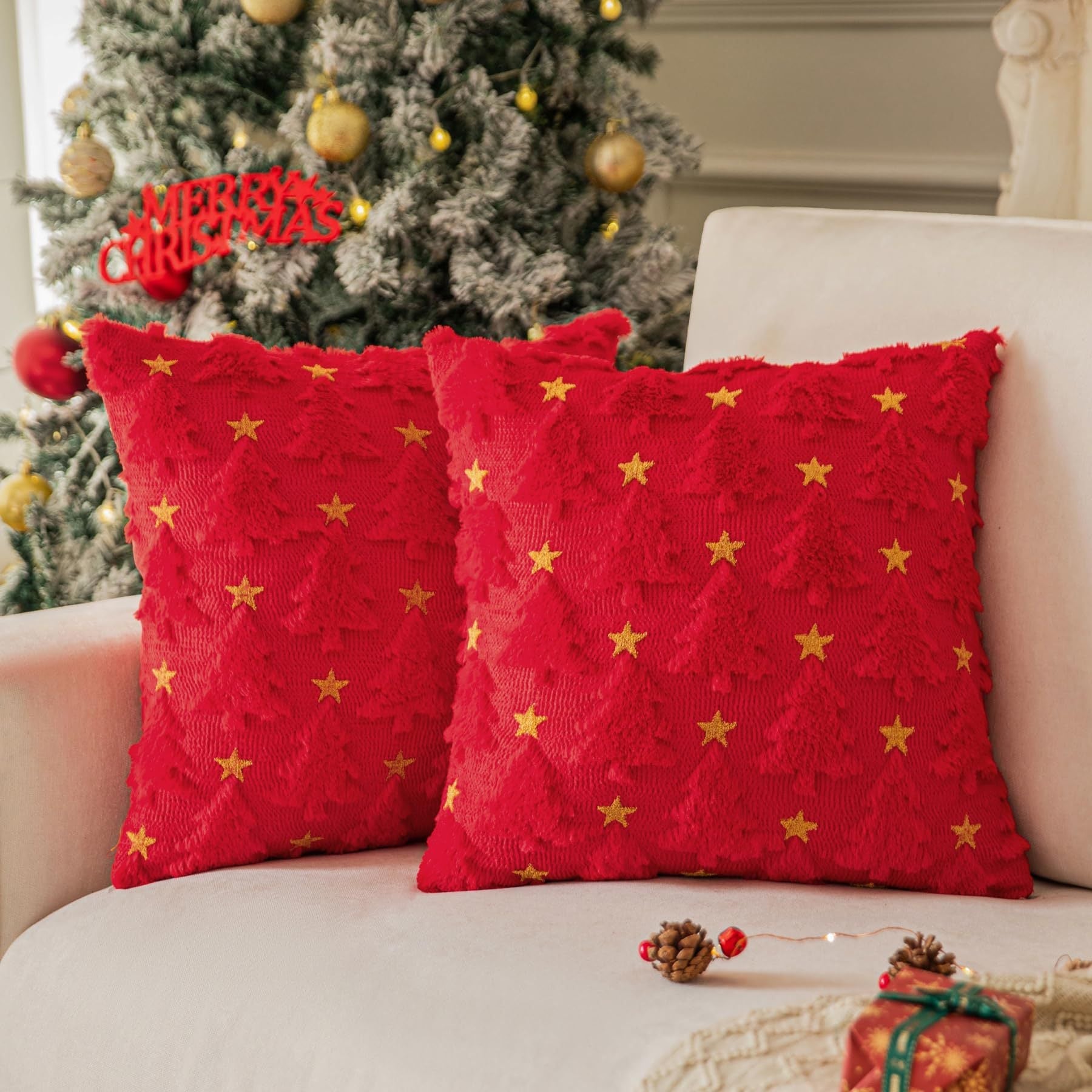 Plush embroidery Christmas holiday living room sofa pillow cover bed cushion cover bedroom bay window cushion pillow cover