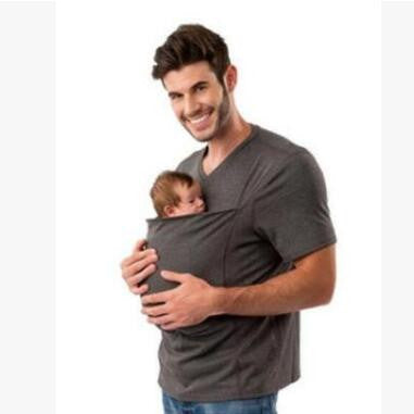 Multifunction Shirts Plus Size Baby Carrier Clothing Kangaroo T-Shirt For Father Mother With Baby Short-sleeve Big Pocket Tops