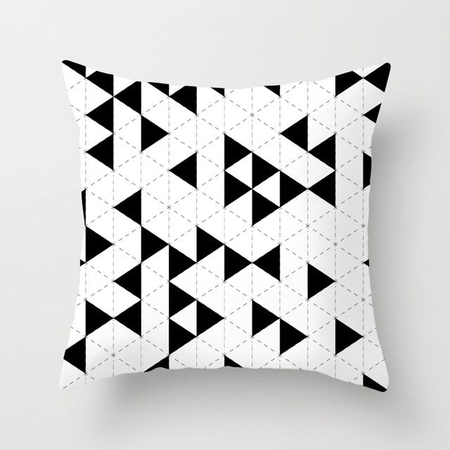 Geometric Cushion Cover Black and White Polyester Throw Pillow Case Striped Dotted Grid Triangular Geometric Art Cushion Cover