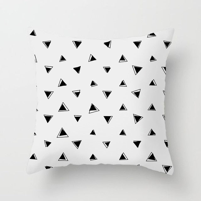 Geometric Cushion Cover Black and White Polyester Throw Pillow Case Striped Dotted Grid Triangular Geometric Art Cushion Cover