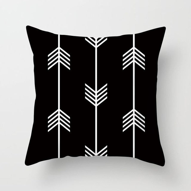 Geometric Cushion Cover Black and White Polyester Throw Pillow Case Striped Dotted Grid Triangular Geometric Art Cushion Cover