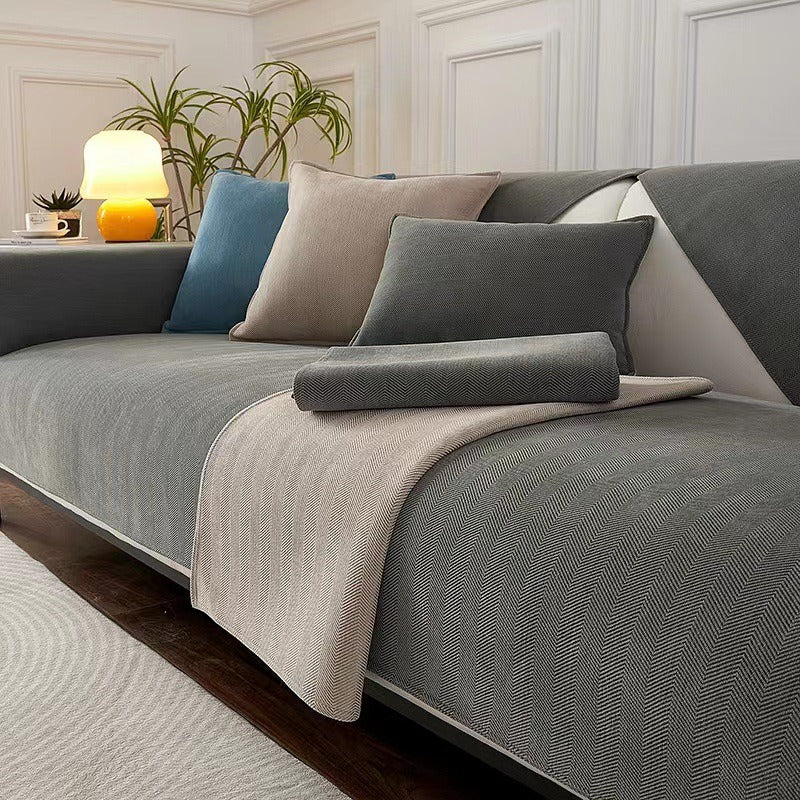 Internet celebrity herringbone sofa cushion chenille living room universal modern simple summer non-slip cushion sofa cover for all seasons