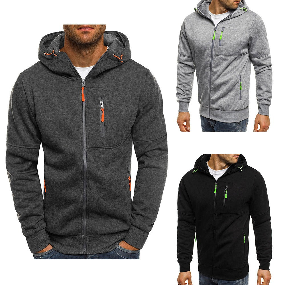 New men's sports, fitness, leisure jacquard hoodie, cardigan, hooded jacket