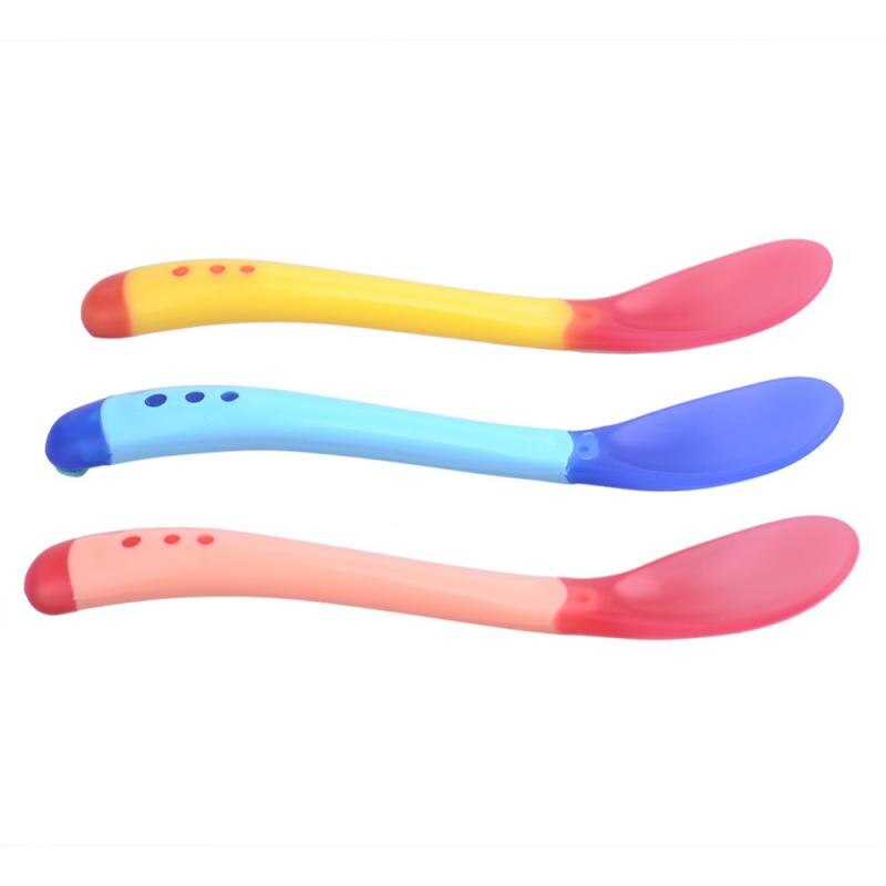 Silicone Baby Feeding Spoon Infant Temperature Sensing Weaning Soft Head Solid Spoons for 4-24 Months Baby Utensil Solid Feeding