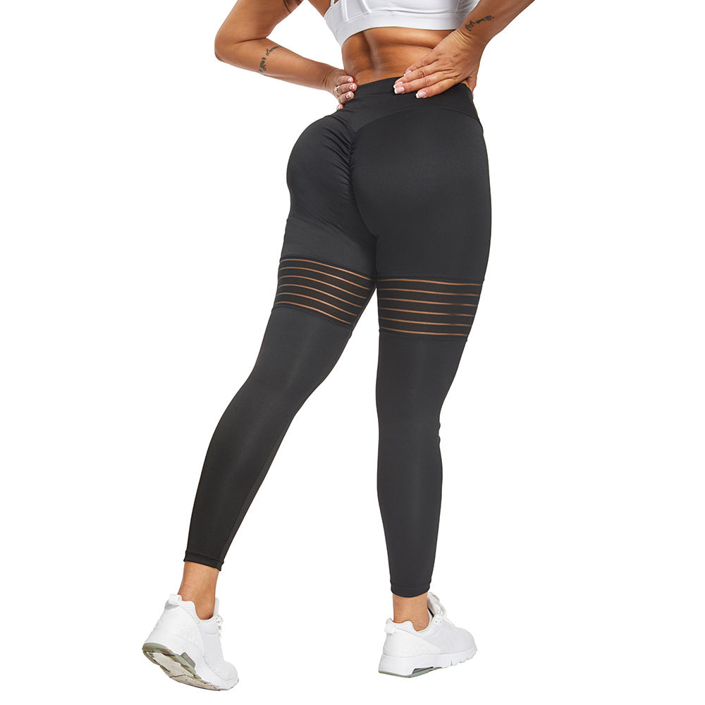 Fitness sports breathable mesh splicing pleated sports bottoming yoga pants