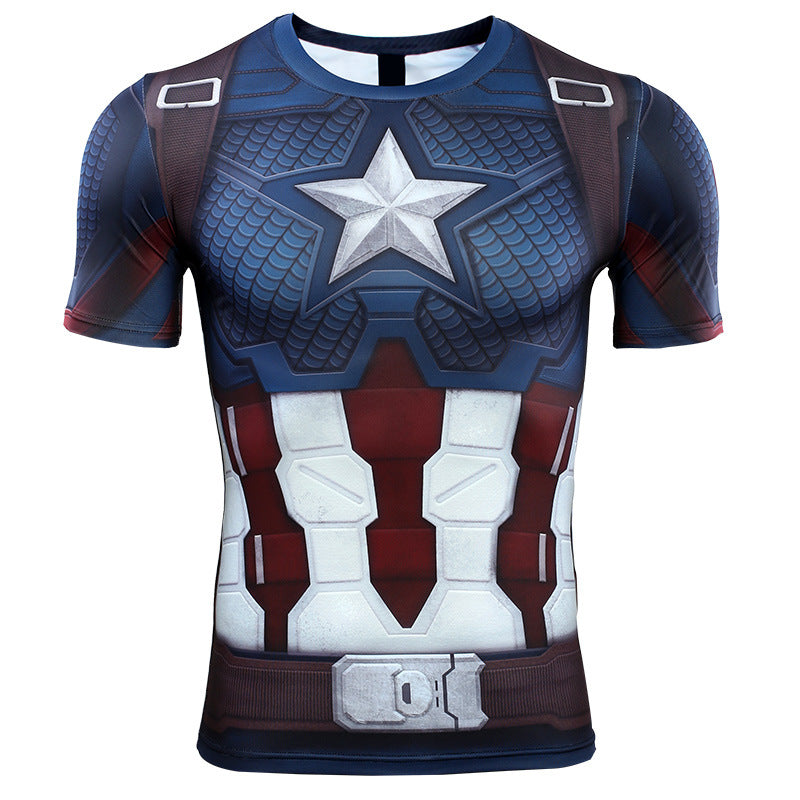 Avengers Alliance 4 Captain America 3D Printing Fish Scale Battle Suit Marvel T-Shirt Men's Short-Sleeved Sports Fitness Tight