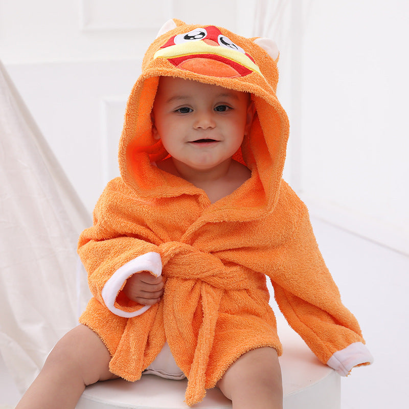 Children's Cardigan Hooded Animal Bathrobe Baby Home Clothes Cotton Towel Material Baby Absorbent Bath Towel