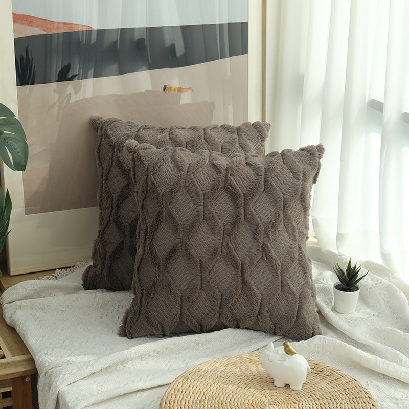 1pcs Plush Pillow Solid Color Sofa Pillowcase Simple Creative Geometric Diamond Block Embroidered Cushion