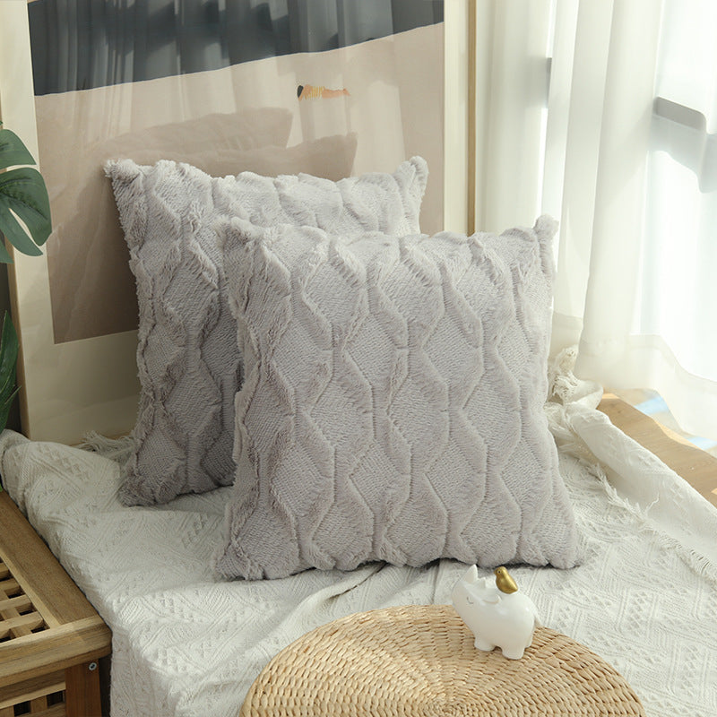 1pcs Plush Pillow Solid Color Sofa Pillowcase Simple Creative Geometric Diamond Block Embroidered Cushion