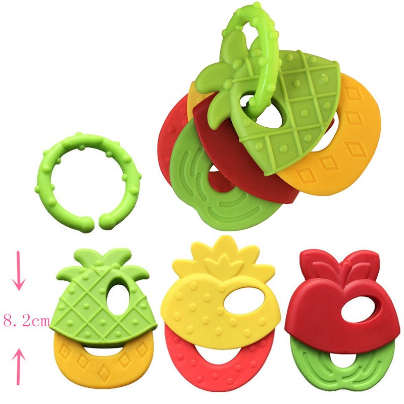 Baby Fruit Style Soft Rubber Rattle Teether Toy Newborn Chews Food Grade Silicone Teethers Infant Training Bed Toy Chew Toys Kid