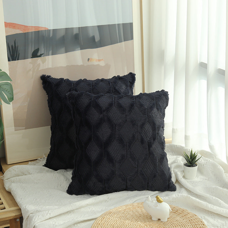 1pcs Plush Pillow Solid Color Sofa Pillowcase Simple Creative Geometric Diamond Block Embroidered Cushion