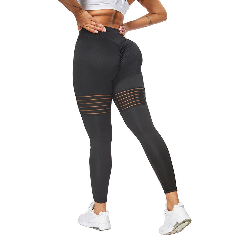 Fitness sports breathable mesh splicing pleated sports bottoming yoga pants