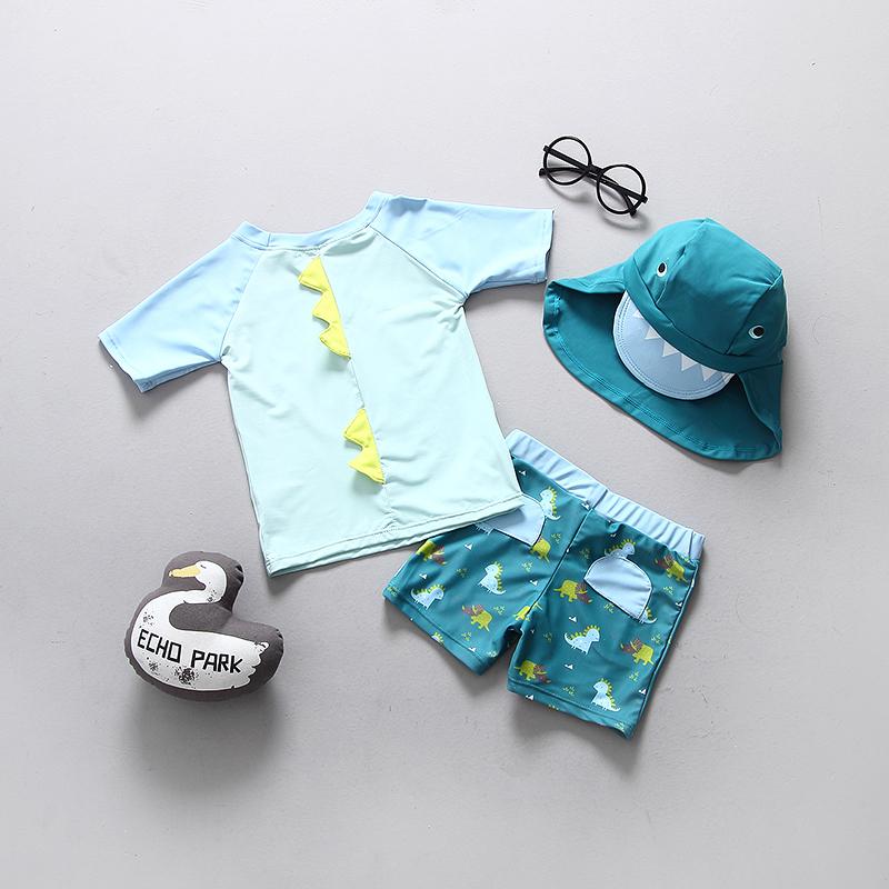 Children's Swimsuits Boy Baby Baby Swimsuit Child Swimming Child Sunscreen Dinosaur Surfing Suit + Sun Cap