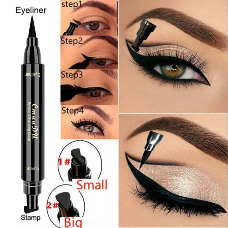 Cmaadu 2 In1 Stamp Seal Eyeliner Pen Waterproof Liquid Eyeliner Pencil Long Lasting Quick Dry Natural Make Up Black Liner