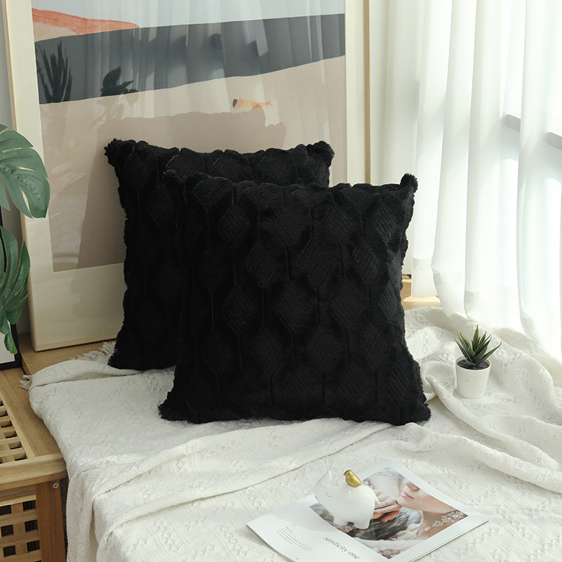 1pcs Plush Pillow Solid Color Sofa Pillowcase Simple Creative Geometric Diamond Block Embroidered Cushion