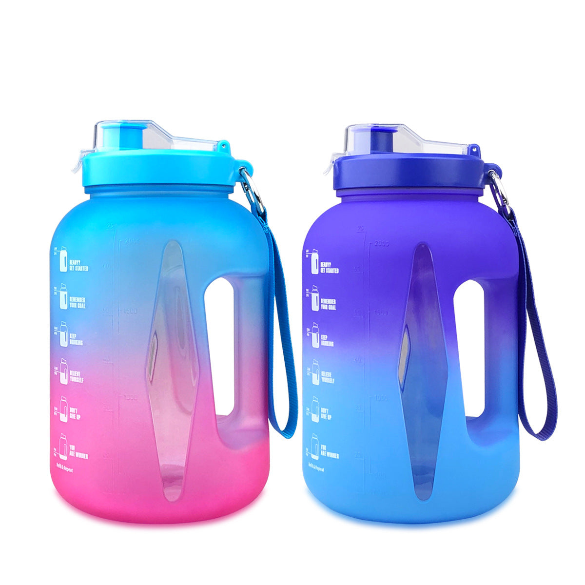 2.2L Sports Bottle PETG Frosted Gradient Fitness Outdoor Scale Space Cup Water Bottle