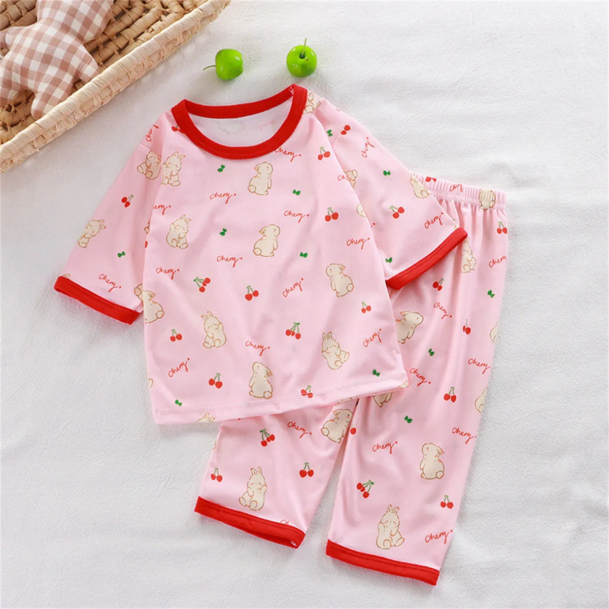 hibobi 2-Piece Children Air-Conditioning Clothing Summer Home Clothes Three-Quarter Sleeve Underwear Set Baby Pajamas Tracksuit