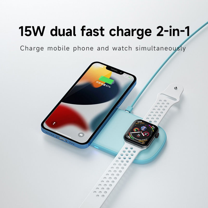 2-in-1 wireless charger suitable for Apple Watch, mobile phone multifunctional wireless charging, desktop ultra-thin