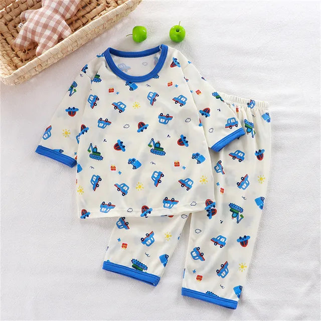 hibobi 2-Piece Children Air-Conditioning Clothing Summer Home Clothes Three-Quarter Sleeve Underwear Set Baby Pajamas Tracksuit