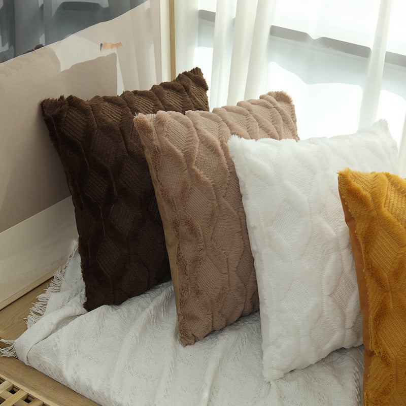 1pcs Plush Pillow Solid Color Sofa Pillowcase Simple Creative Geometric Diamond Block Embroidered Cushion