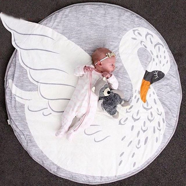 90CM Kids Play Game Mats Round Carpet Rugs Mat Cotton Swan Crawling Blanket Floor Carpet Toys Room Decoration INS Baby Gifts