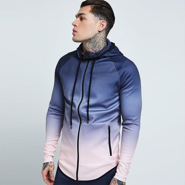 Mens Hooded Running Jacket Gym Training Fitness Sportswear Hiking Jersey Windproof Coat Outdoor Jogging Jackets Men Tracksuit