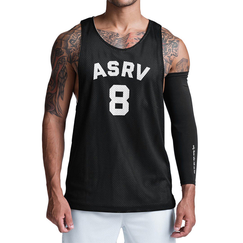 Summer New Fitness Vest Men's Loose Large Size Mesh Double-Sided Quick-Drying Breathable Sports Sleeveless t-Shirt Basketball Clothing