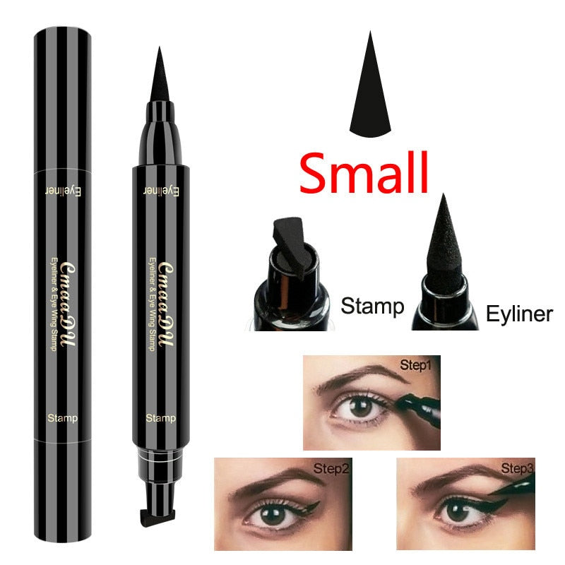 Cmaadu 2 In1 Stamp Seal Eyeliner Pen Waterproof Liquid Eyeliner Pencil Long Lasting Quick Dry Natural Make Up Black Liner