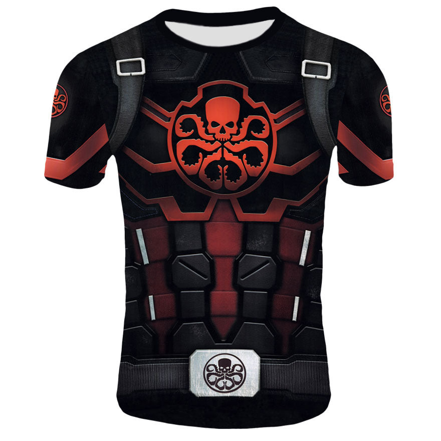 Avengers Alliance 4 Captain America 3D Printing Fish Scale Battle Suit Marvel T-Shirt Men's Short-Sleeved Sports Fitness Tight