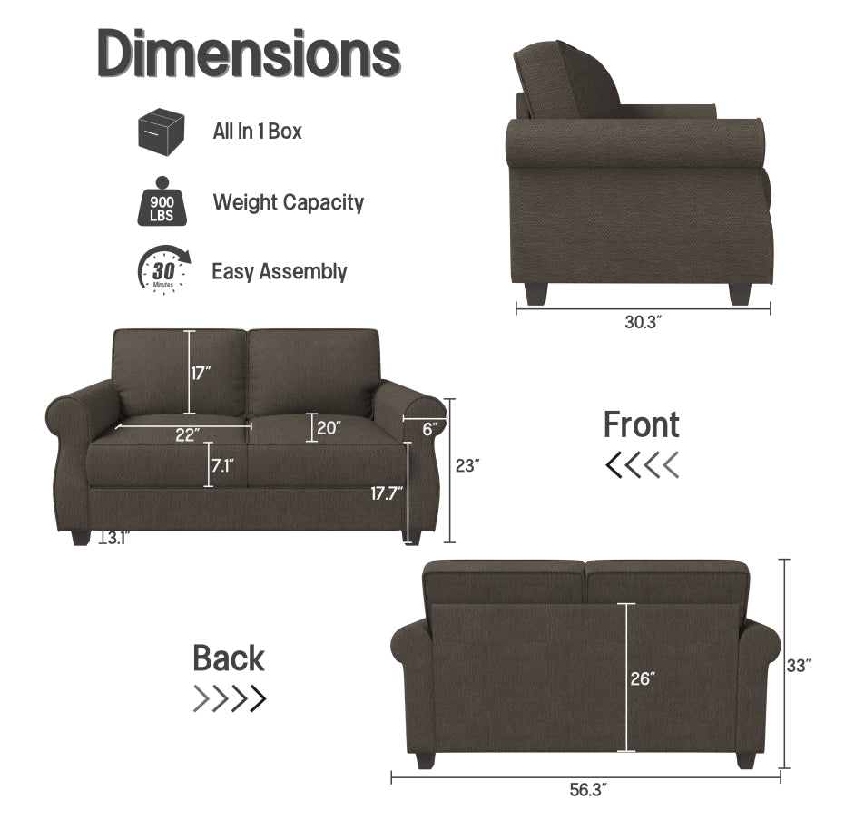 Sofa with Solid Wood Frame,, Comfy Sofa Couch with Extra Deep Seats, Modern 2 Seater Sofa, for Living Room Apartment Lounge