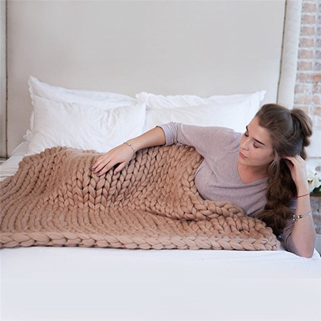 Sofa Cover Chunky Knitted Blankets Handmade Bedspreads Super Thick Yarn Merino Wool Soft Blanket Warm Winter Throw Blanket