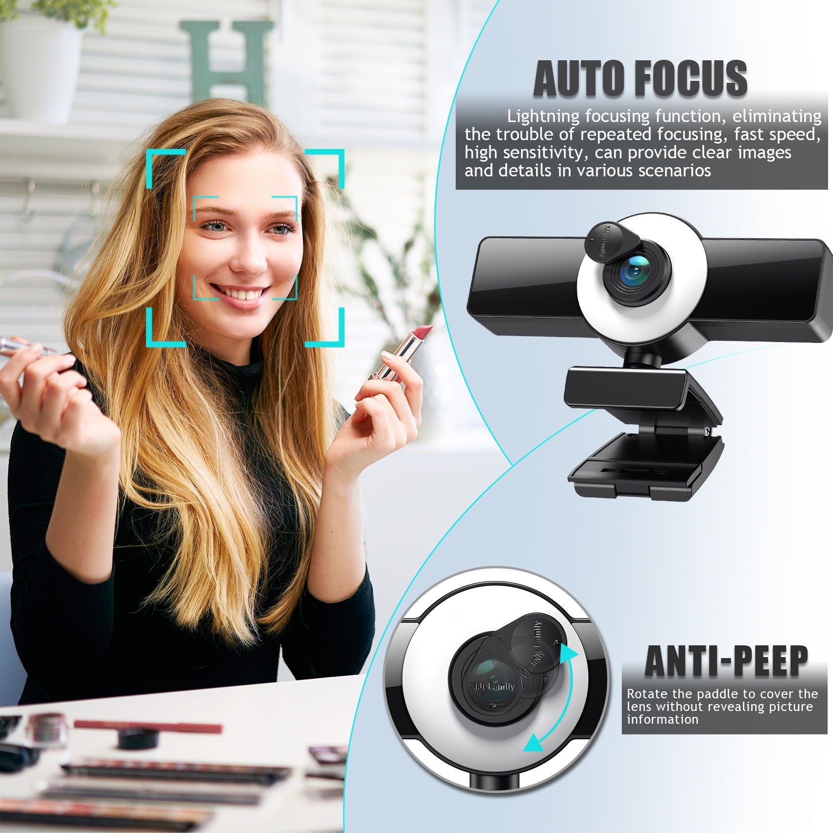 4k beauty autofocus 1080p computer camera high-definition audio USB live streaming webcam2k fill light