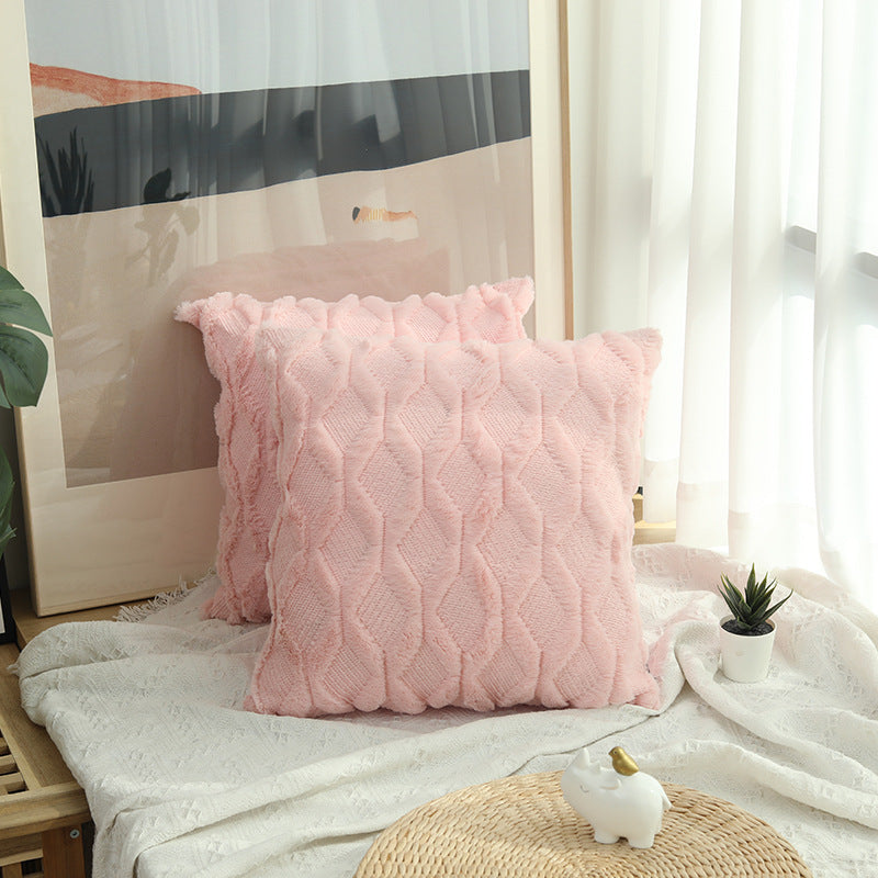 1pcs Plush Pillow Solid Color Sofa Pillowcase Simple Creative Geometric Diamond Block Embroidered Cushion