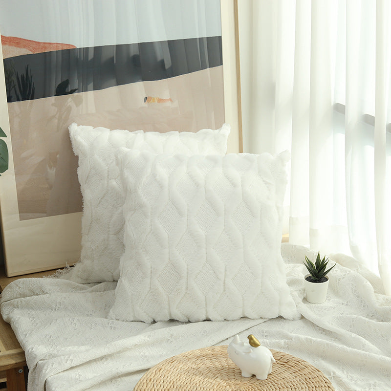 1pcs Plush Pillow Solid Color Sofa Pillowcase Simple Creative Geometric Diamond Block Embroidered Cushion