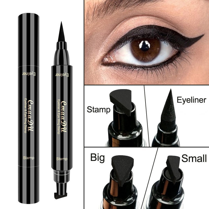 Cmaadu 2 In1 Stamp Seal Eyeliner Pen Waterproof Liquid Eyeliner Pencil Long Lasting Quick Dry Natural Make Up Black Liner