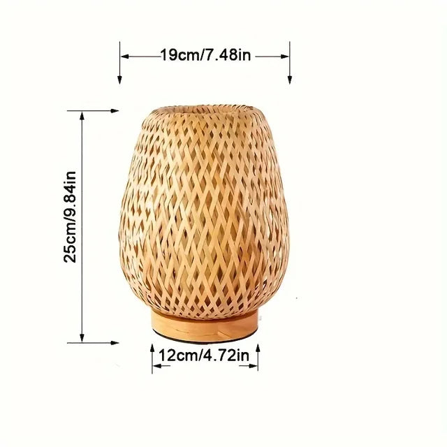 Retro Japanese Style Lamp Bamboo Woven Desk Lamp Handmade Rattan LED Desk Lamp Wooden House Decoration Light