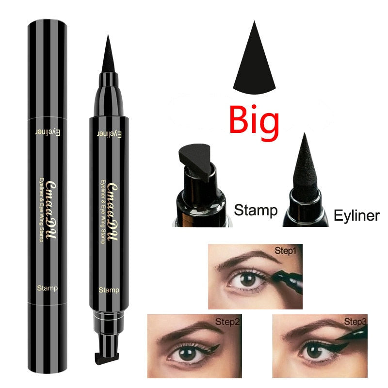 Cmaadu 2 In1 Stamp Seal Eyeliner Pen Waterproof Liquid Eyeliner Pencil Long Lasting Quick Dry Natural Make Up Black Liner