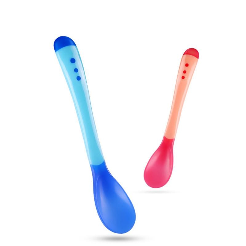 Silicone Baby Feeding Spoon Infant Temperature Sensing Weaning Soft Head Solid Spoons for 4-24 Months Baby Utensil Solid Feeding