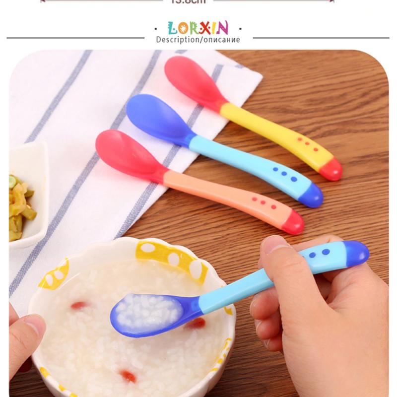 Silicone Baby Feeding Spoon Infant Temperature Sensing Weaning Soft Head Solid Spoons for 4-24 Months Baby Utensil Solid Feeding