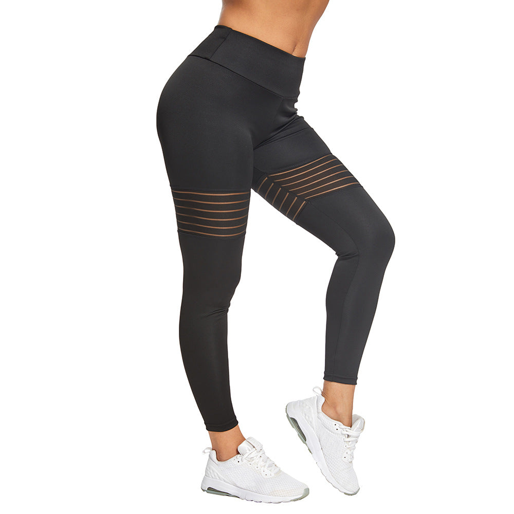 Fitness sports breathable mesh splicing pleated sports bottoming yoga pants