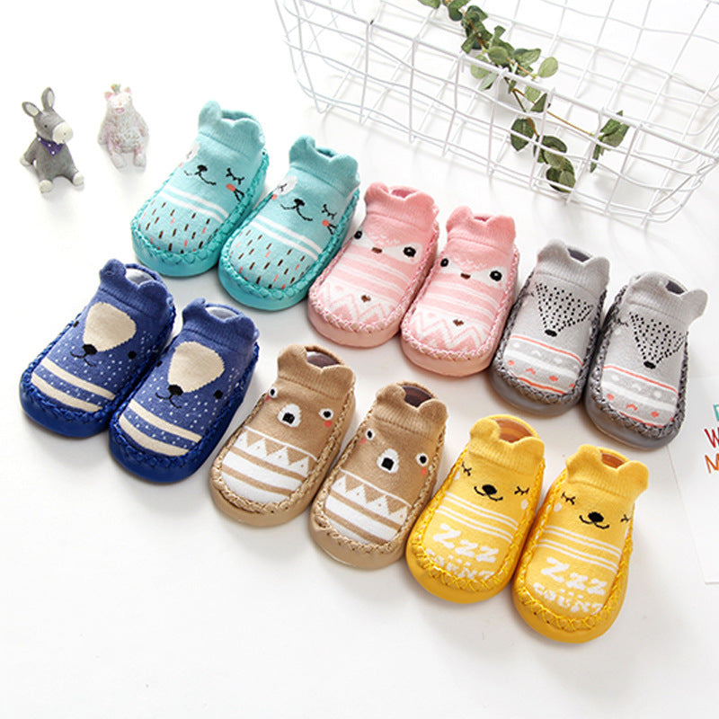 Spring and Autumn Cartoon Fox Style Children's Floor Socks Baby Toddler Shoes Socks Boys Baby Girl Baby Non-slip Soft Leather Sole Shoes