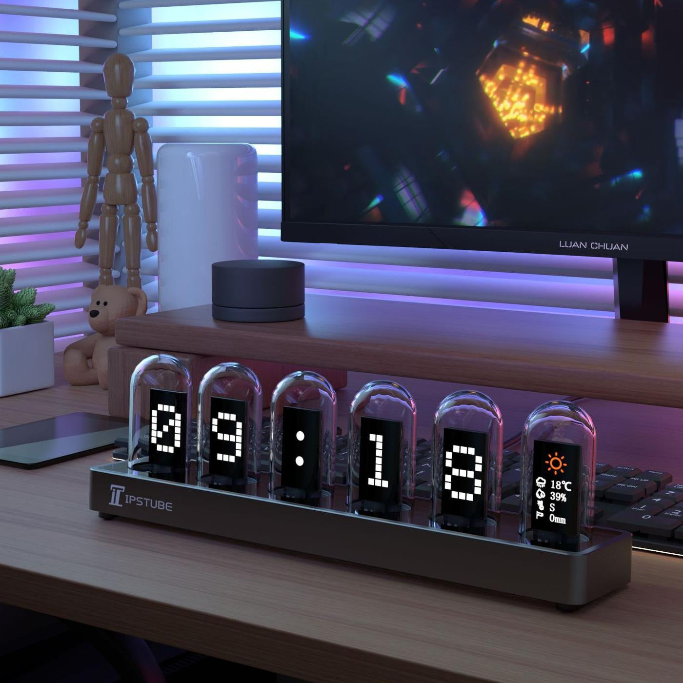 RGB aluminum alloy glow tube clock IPS computer desktop clock ornament Fate Stone Gate Cyberpunk