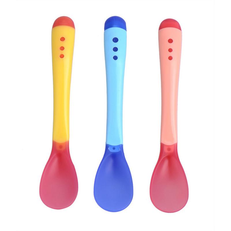 Silicone Baby Feeding Spoon Infant Temperature Sensing Weaning Soft Head Solid Spoons for 4-24 Months Baby Utensil Solid Feeding